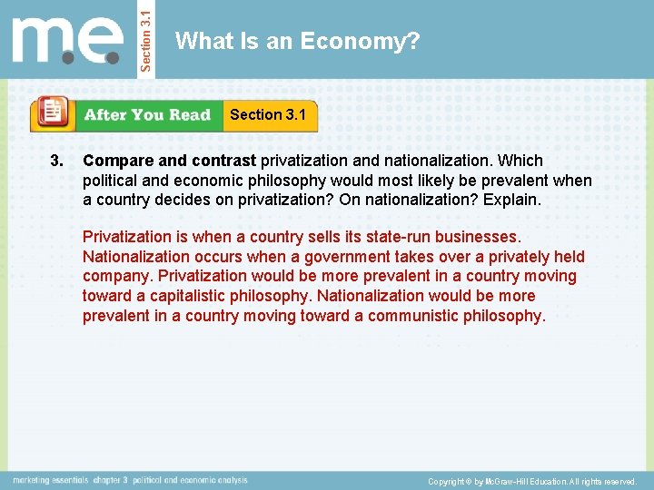 Section 3. 1 What Is an Economy? Section 3. 1 3. Compare and contrast
