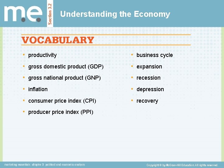 Section 3. 2 Understanding the Economy • productivity • business cycle • gross domestic