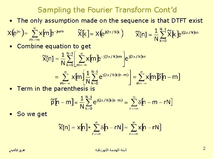 Sampling the Fourier Transform Cont’d • The only assumption made on the sequence is