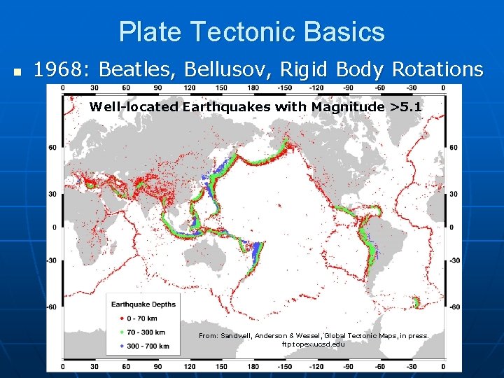 Plate Tectonic Basics n 1968: Beatles, Bellusov, Rigid Body Rotations Well-located Earthquakes with Magnitude