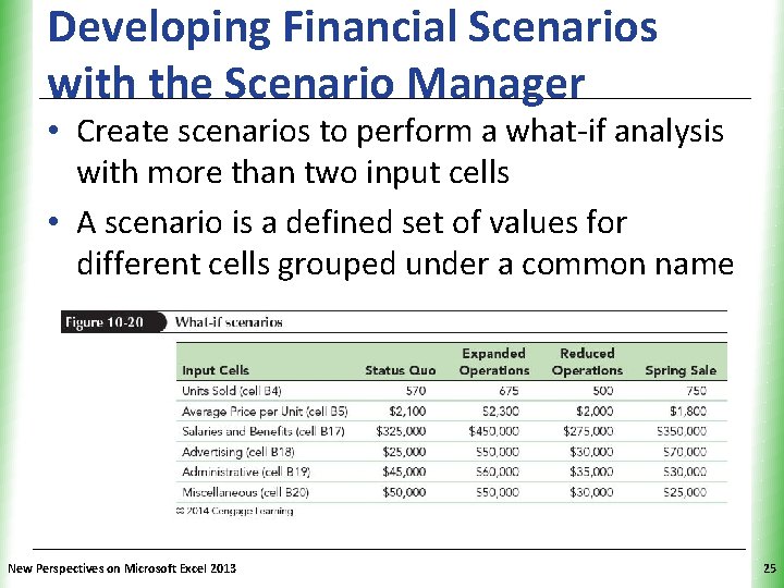 Developing Financial Scenarios with the Scenario Manager XP • Create scenarios to perform a