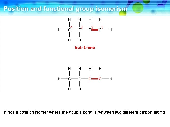 It has a position isomer where the double bond is between two different carbon