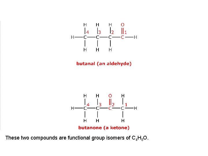 These two compounds are functional group isomers of C 4 H 8 O. 