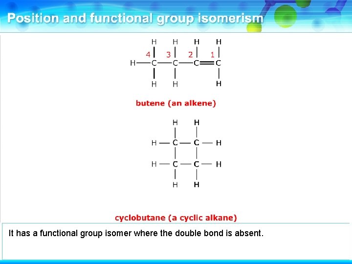 It has a functional group isomer where the double bond is absent. 