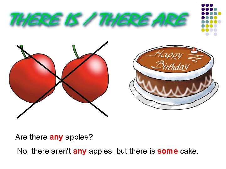 Are there any apples? No, there aren’t any apples, but there is some cake.