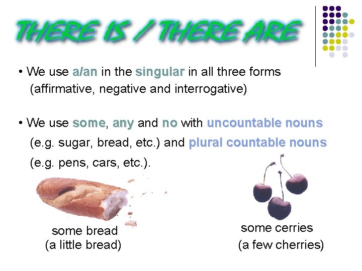  • We use a/an in the singular in all three forms (affirmative, negative