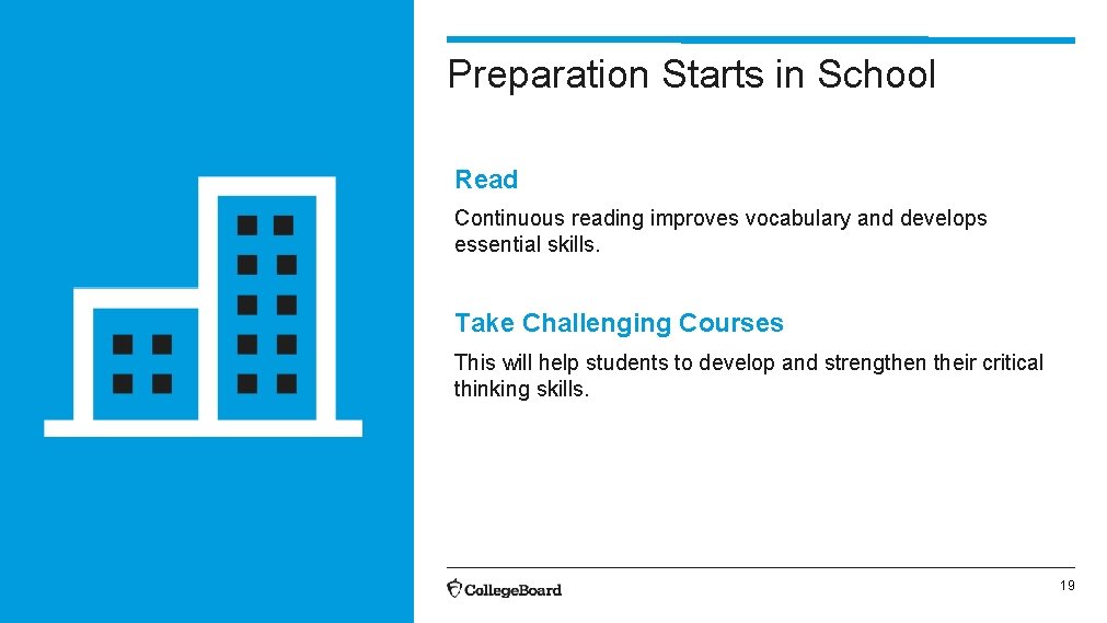 Preparation Starts in School Read Continuous reading improves vocabulary and develops essential skills. Take