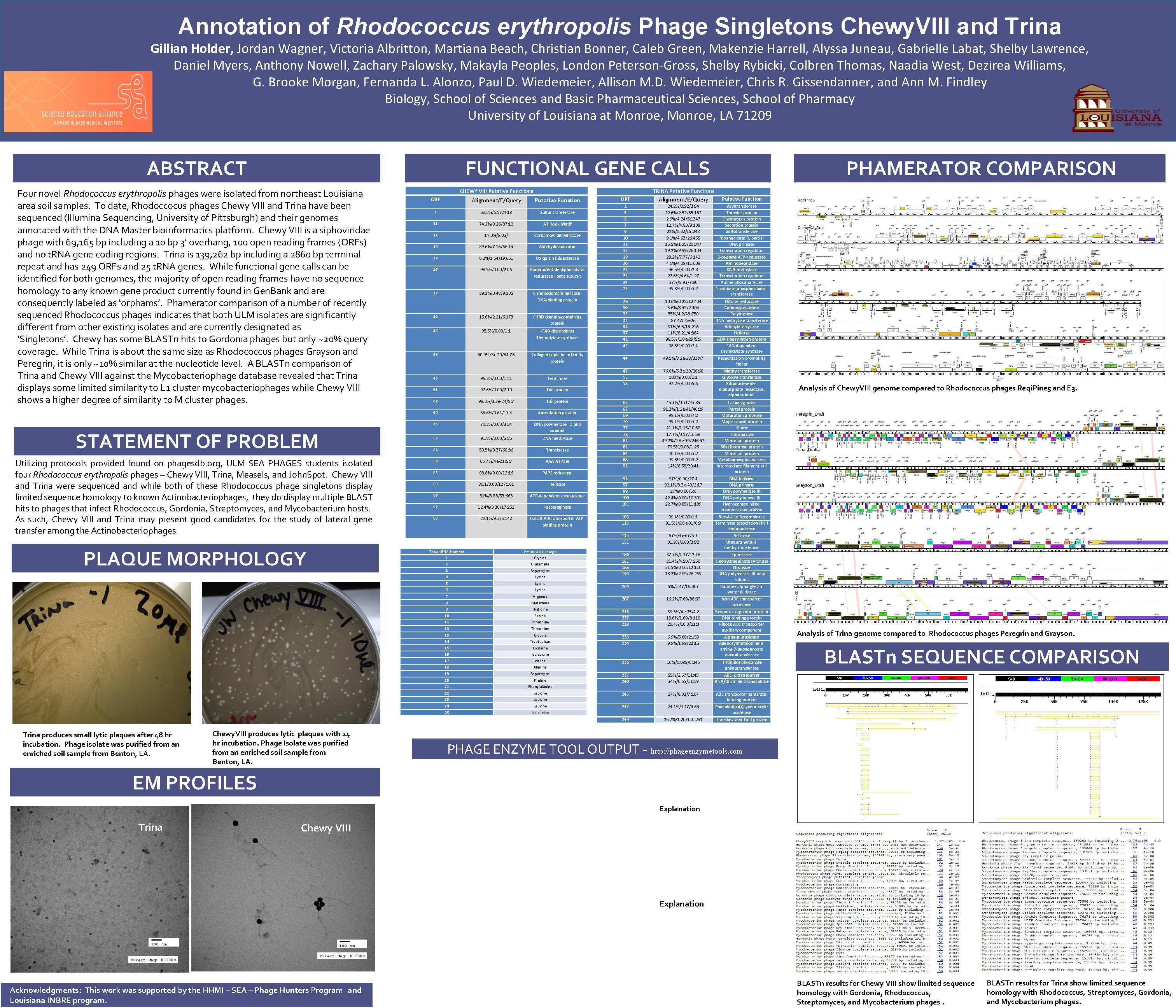 Annotation of Rhodococcus erythropolis Phage Singletons Chewy. VIII and Trina Gillian Holder, Jordan Wagner,