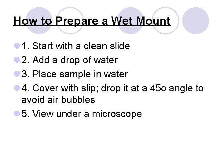 How to Prepare a Wet Mount l 1. Start with a clean slide l How to Prepare a Wet Mount l 1. Start with a clean slide l