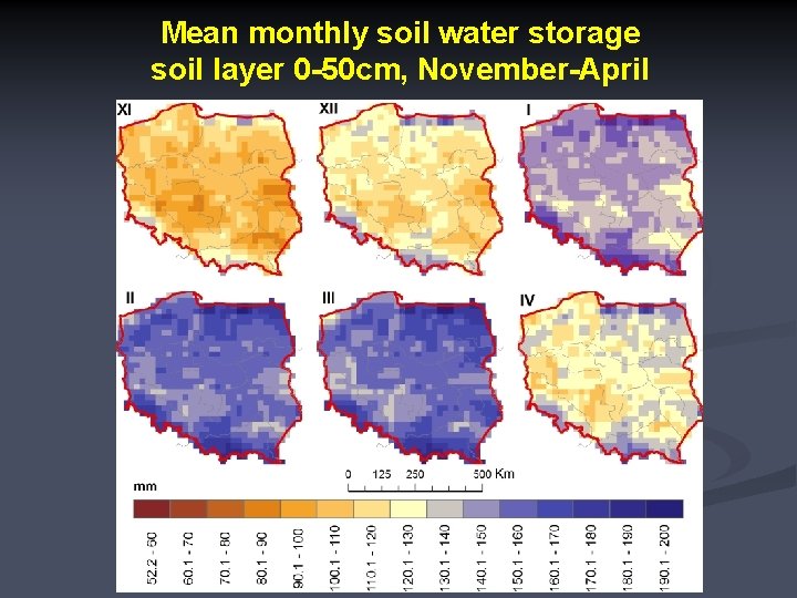 Mean monthly soil water storage soil layer 0 -50 cm, November-April 
