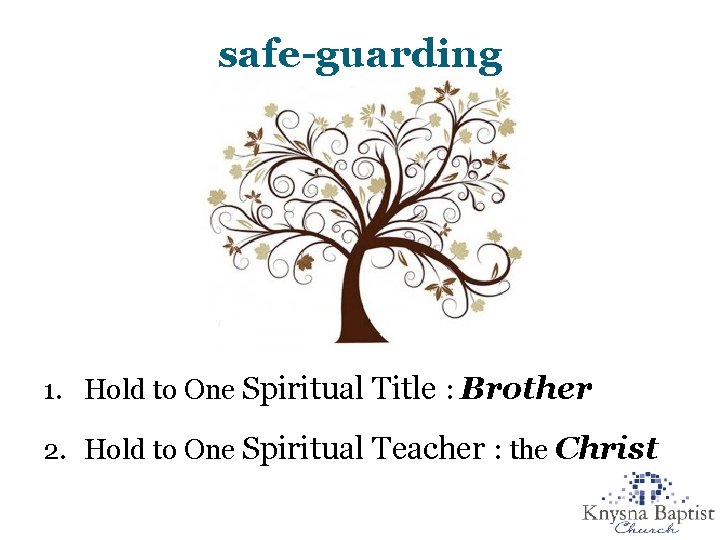 safe-guarding 1. Hold to One Spiritual Title : Brother 2. Hold to One Spiritual