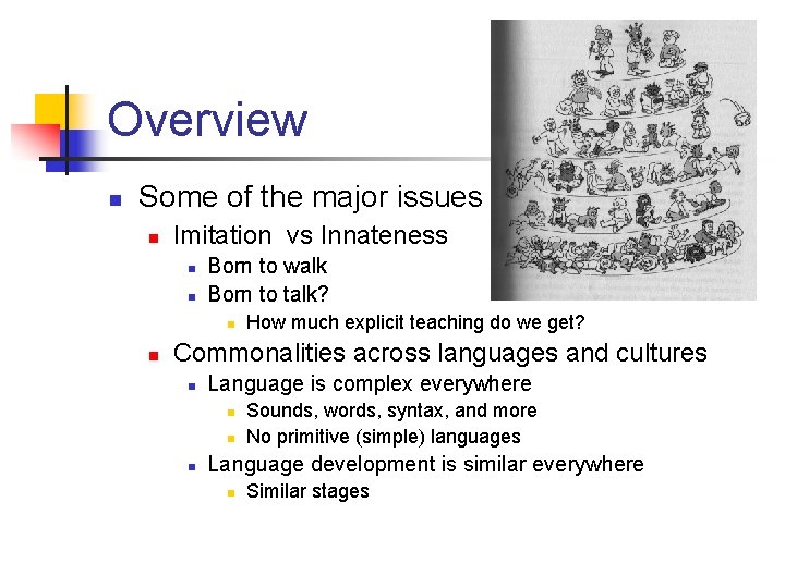 Overview n Some of the major issues n Imitation vs Innateness n n Born