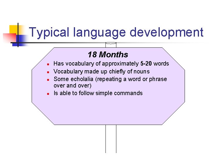 Typical language development 18 Months n n Has vocabulary of approximately 5 -20 words