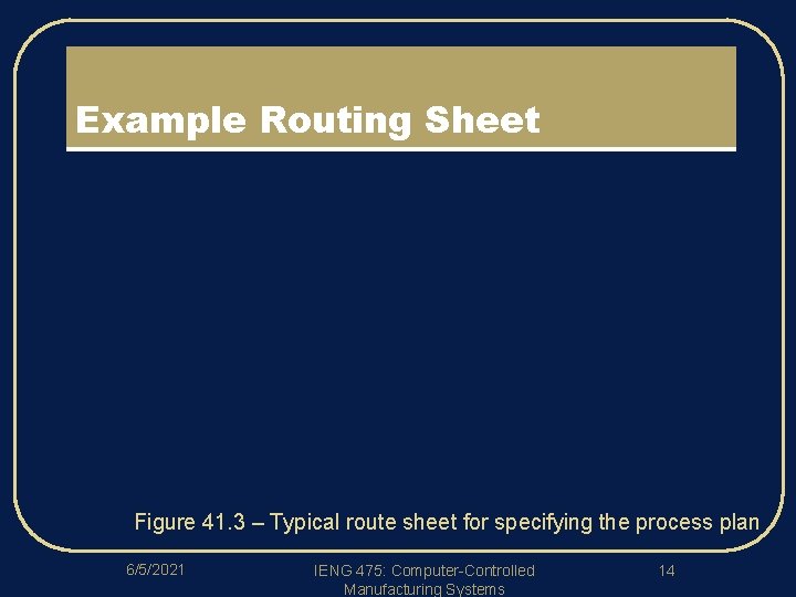 Example Routing Sheet Figure 41. 3 – Typical route sheet for specifying the process