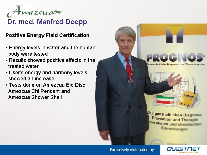 Dr. med. Manfred Doepp Positive Energy Field Certification • Energy levels in water and