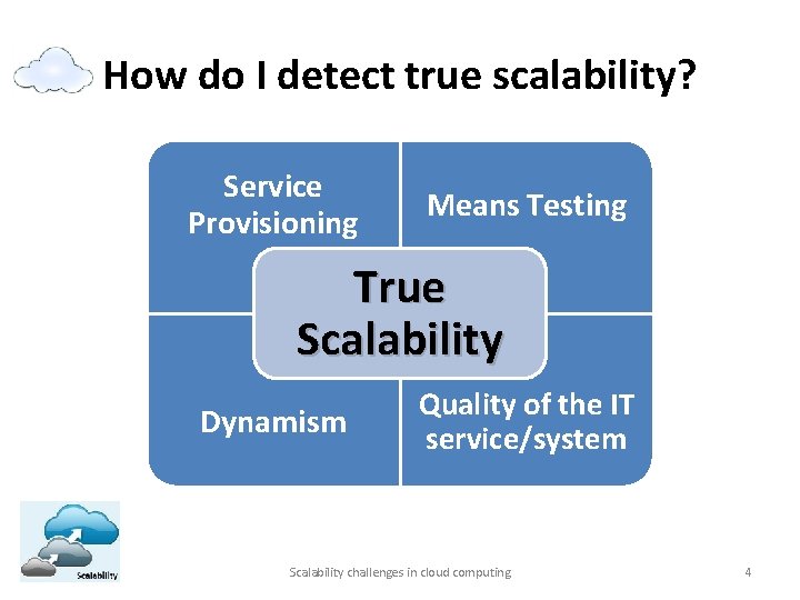 How do I detect true scalability? Service Provisioning Means Testing True Scalability Dynamism Quality