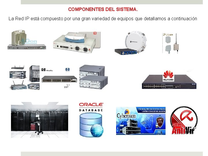COMPONENTES DEL SISTEMA. La Red IP está compuesto por una gran variedad de equipos