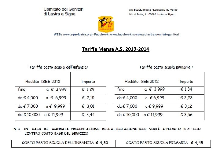 Tariffe Mensa A. S. 2013 -2014 