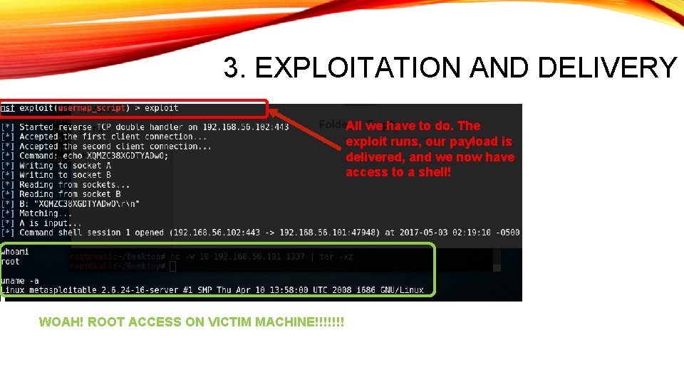 3. EXPLOITATION AND DELIVERY All we have to do. The exploit runs, our payload