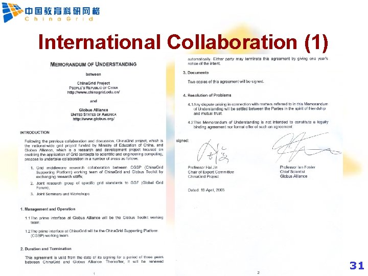 International Collaboration (1) 31 31 