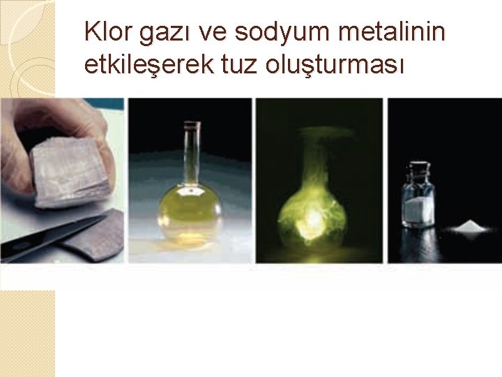 Klor gazı ve sodyum metalinin etkileşerek tuz oluşturması 