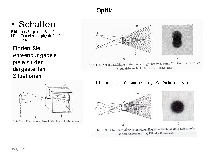 Optik • Schatten Bilder aus Bergmann-Schäfer, LB d. Experimentalphysik Bd. 3, Optik Finden Sie