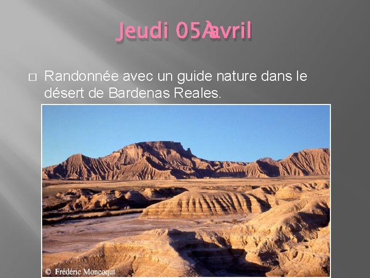 Jeudi 05 avril � Randonnée avec un guide nature dans le désert de Bardenas