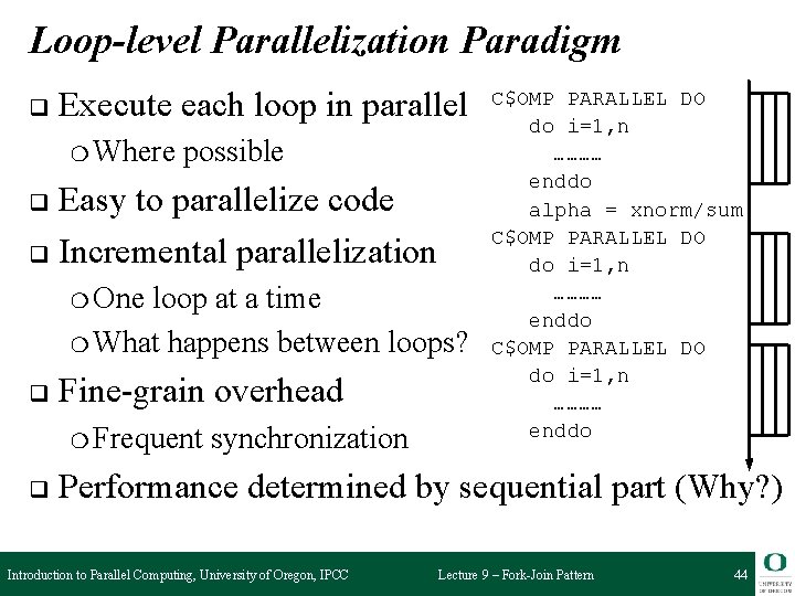 Loop-level Parallelization Paradigm q Execute each loop in parallel ❍ Where possible Easy to