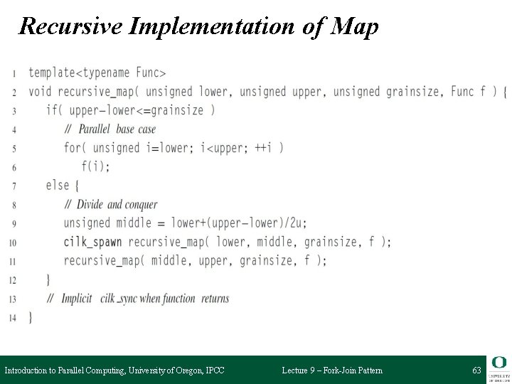 Recursive Implementation of Map Introduction to Parallel Computing, University of Oregon, IPCC Lecture 9