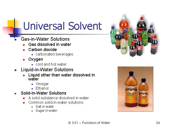 Universal Solvent n Gas-in-Water Solutions n n Gas dissolved in water Carbon dioxide n