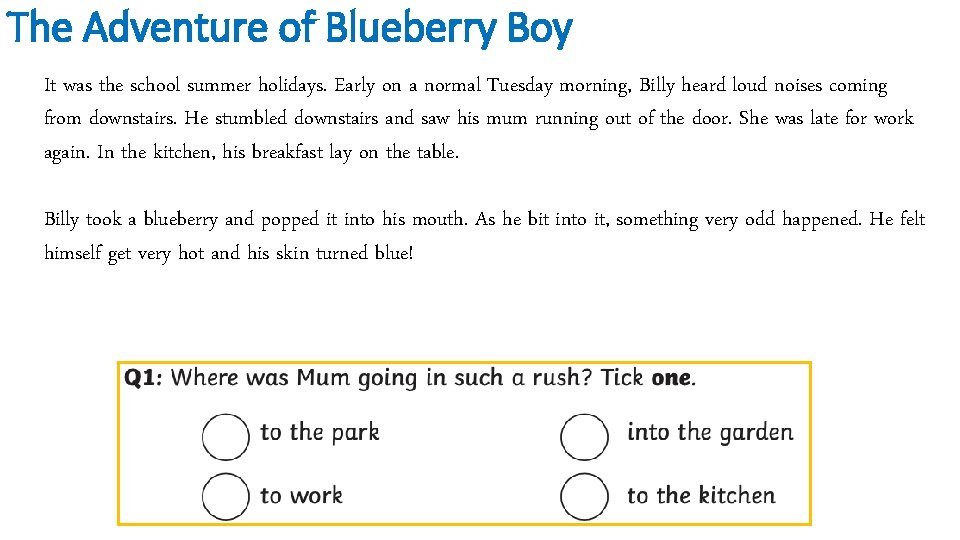 The Adventure of Blueberry Boy It was the school summer holidays. Early on a
