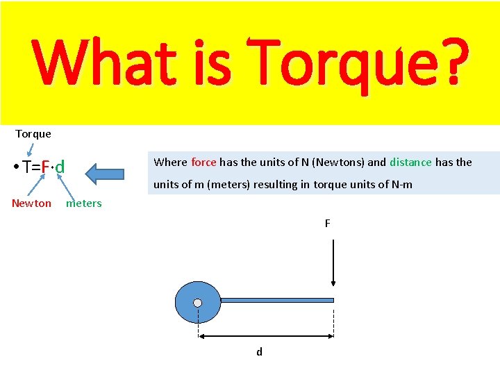 What is Torque? Torque Where force has the units of N (Newtons) and distance