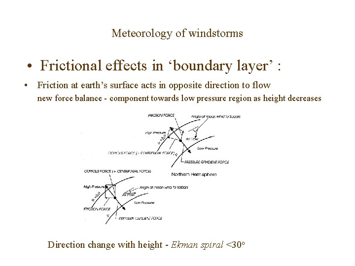 Meteorology of windstorms • Frictional effects in ‘boundary layer’ : • Friction at earth’s