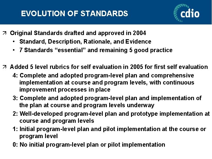EVOLUTION OF STANDARDS ä Original Standards drafted and approved in 2004 • Standard, Description,