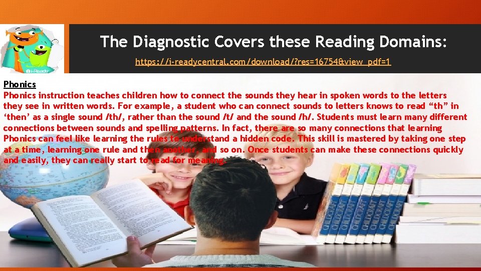 The Diagnostic Covers these Reading Domains: https: //i-readycentral. com/download/? res=16754&view_pdf=1 Phonics instruction teaches children