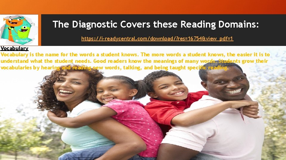The Diagnostic Covers these Reading Domains: https: //i-readycentral. com/download/? res=16754&view_pdf=1 Vocabulary is the name