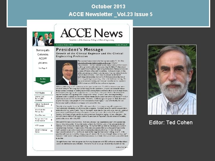 October 2013 ACCE Newsletter _Vol. 23 Issue 5 Editor: Ted Cohen 