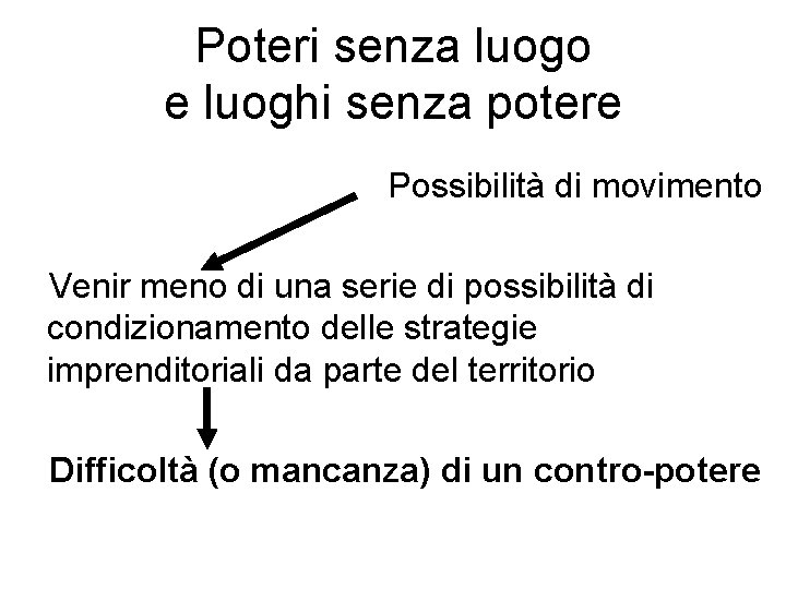 Poteri senza luogo e luoghi senza potere Possibilità di movimento Venir meno di una Poteri senza luogo e luoghi senza potere Possibilità di movimento Venir meno di una