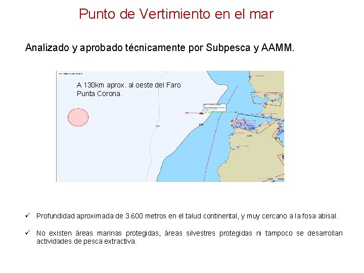 Punto de Vertimiento en el mar Analizado y aprobado técnicamente por Subpesca y AAMM.