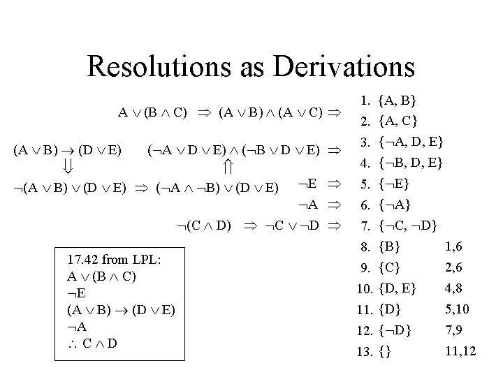 Resolutions as Derivations A (B C) (A B) (A C) (A B) (D E)