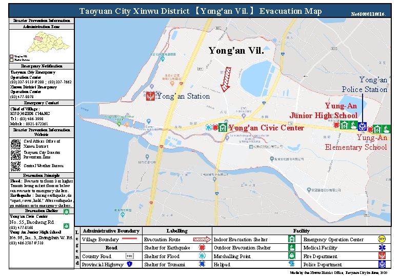 Taoyuan City Xinwu District 【Yong'an Vil. 】 Evacuation Map No 68000110016. Disaster Prevention Information