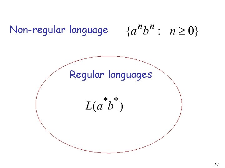 Non-regular language Regular languages 47 