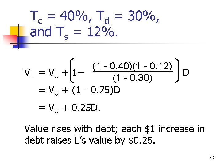 Tc = 40%, Td = 30%, and Ts = 12%. (1 - 0. 40)(1