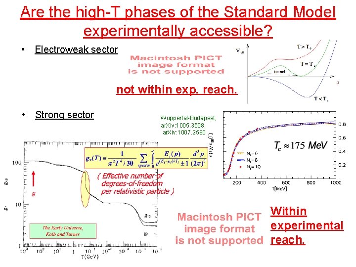 Are the high-T phases of the Standard Model experimentally accessible? • Electroweak sector not