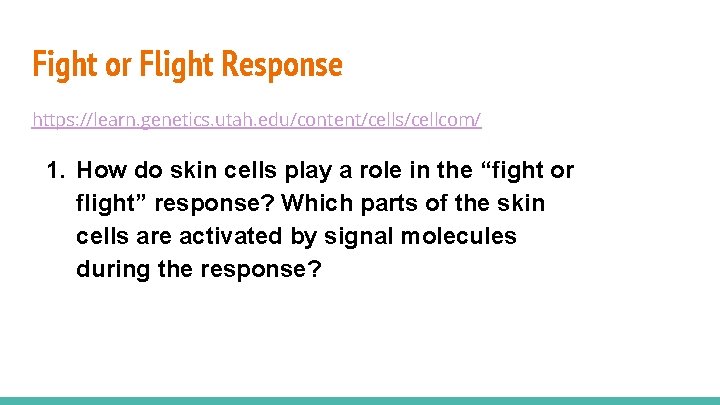 Fight or Flight Response https: //learn. genetics. utah. edu/content/cells/cellcom/ 1. How do skin cells