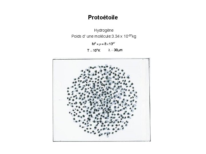 Protoétoile Hydrogène Poids d’ une molécule: 3. 34 x 10 -27 kg 