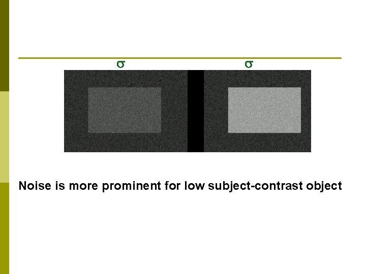 s s Noise is more prominent for low subject-contrast object 