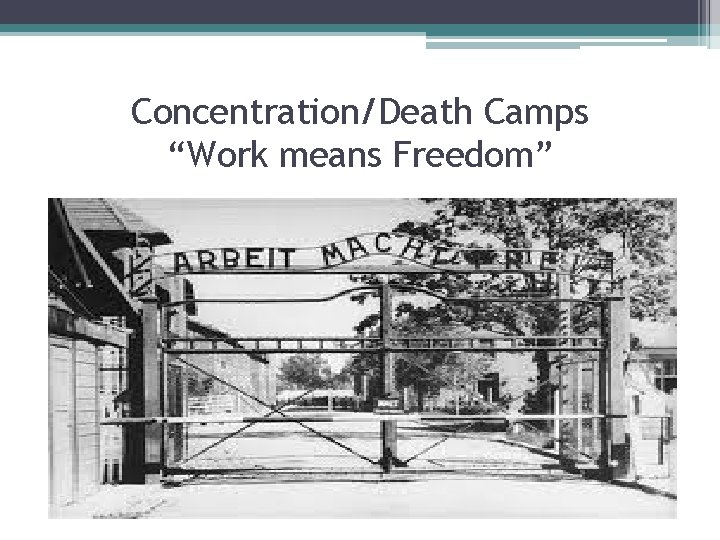 Concentration/Death Camps “Work means Freedom” 