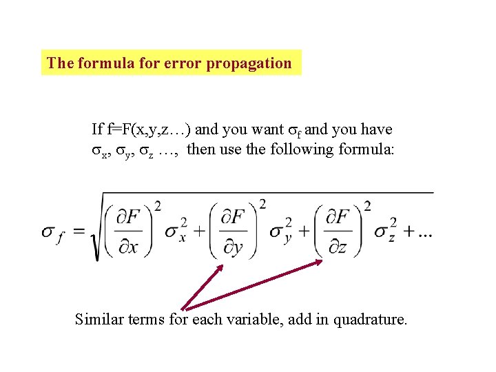 The formula for error propagation If f=F(x, y, z…) and you want f and