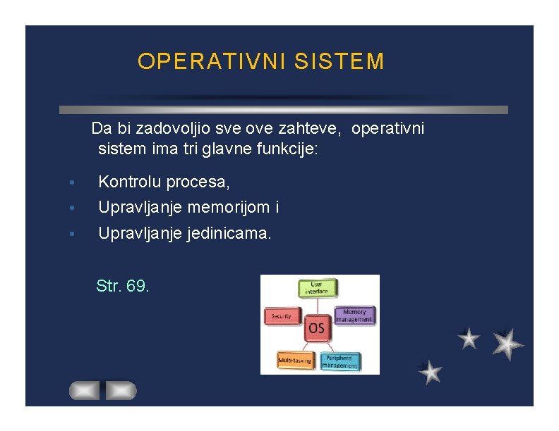 OPERATIVNI SISTEM Da bi zadovoljio sve ove zahteve, operativni sistem ima tri glavne funkcije: